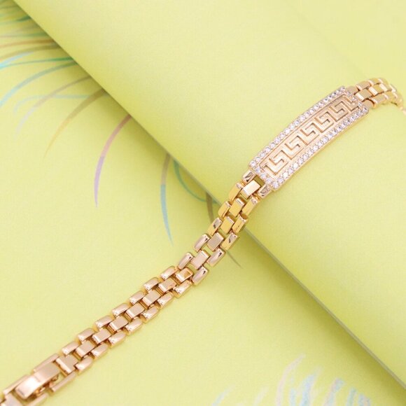 "Rose Gold Bracelet with Greek Key Design and Crystal Border, XPBL0950 - Picture 3 of 12